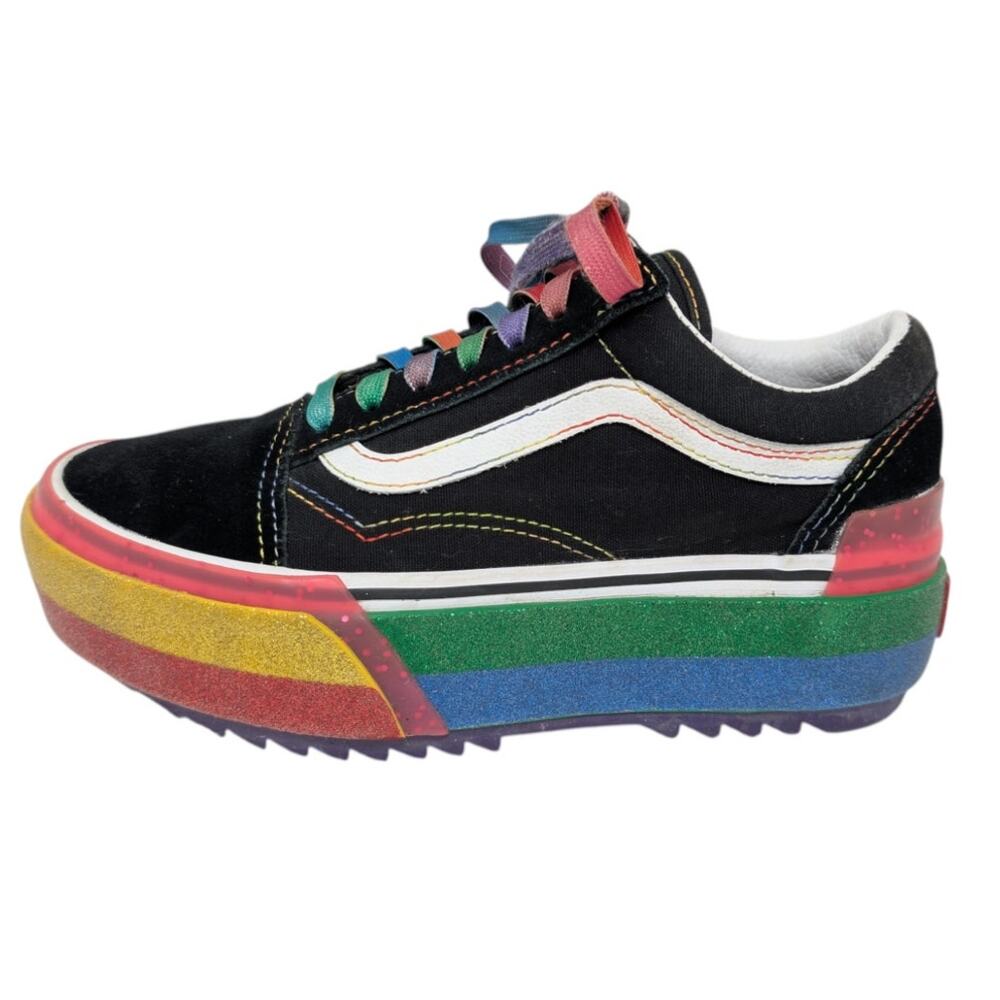 Vans Old Skool Platform Rainbow Glitter Pride Sneakers Womens 5.5